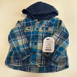Wonder Nation Blue Plaid Hooded Button Down Shirt Size 18 Months